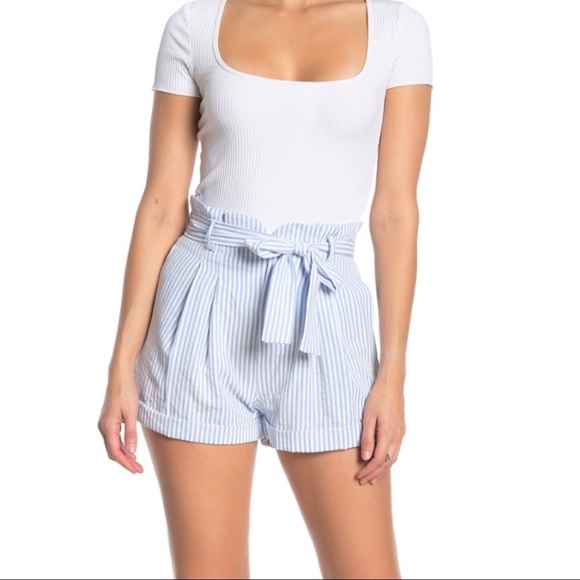 Good Luck Gem Pants - Good Luck Gem Paperbag Waist Striped Shorts
